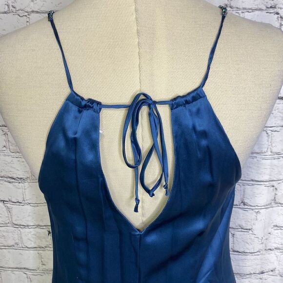 BCBGMaxazria Womens Jeweled Cut Out Ruffle Sleeveless Cocktail Dress Blue 2 - Picture 10 of 16